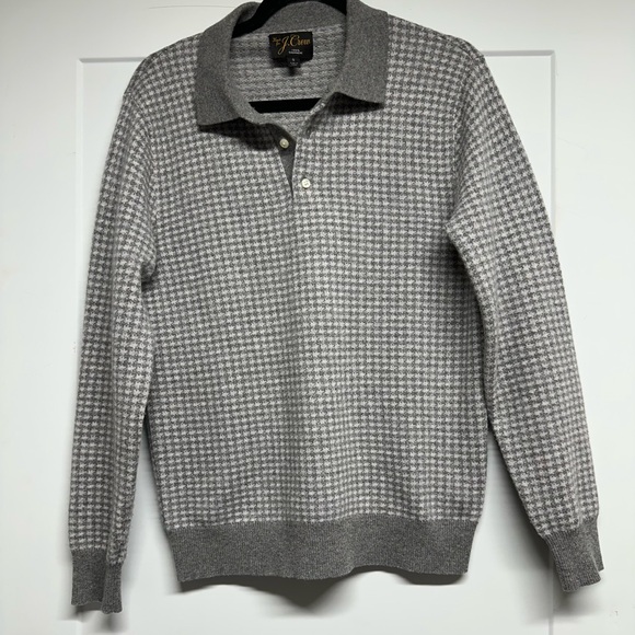 J. Crew Other - J. CREW Handknit Grey 100% Cashmere Polo Checkered Sweater Size S